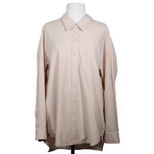 Wilfred Free Women's Medium Cream Beige Striped Button Up Shirt Front Pocket Top